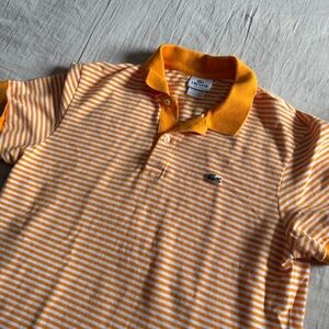 Lacoste Orange & White Striped Polo Shirt Men’s Med/4 Preppy Tennis Casual Logo